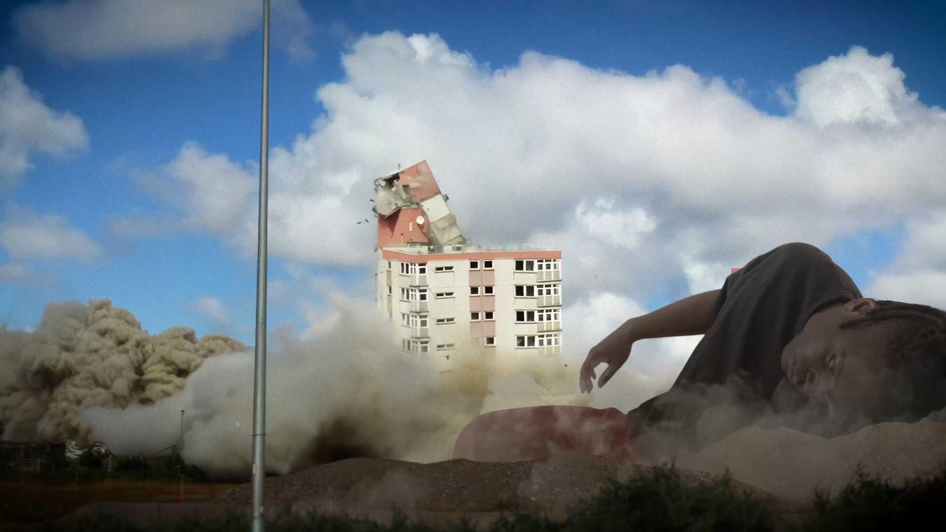 Wide still from Fallen Houses by Gianluca Abbate – Landscape of ruins after the 1980 earthquake