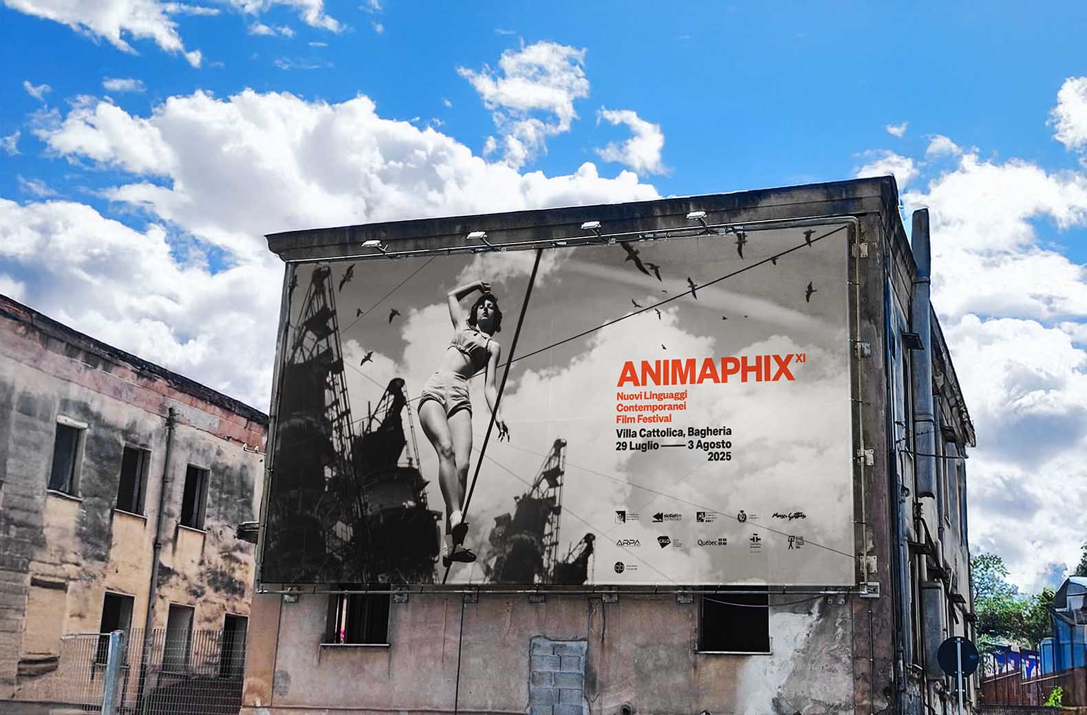 Outdoor display of the festival poster in Bagheria.