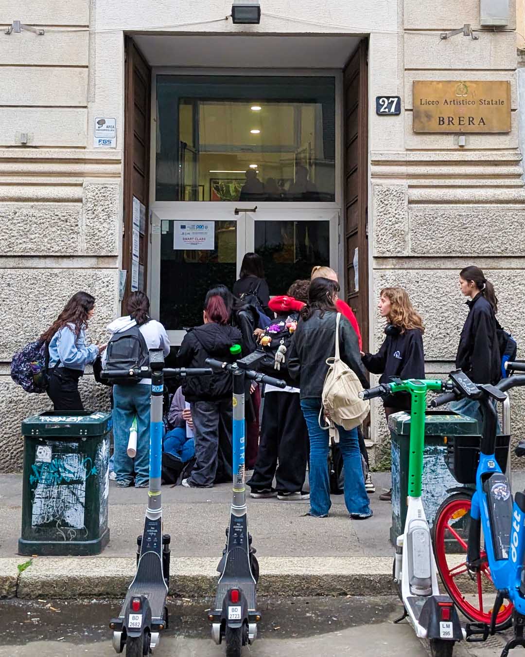 Entrance of the Brera Art High School before class begins