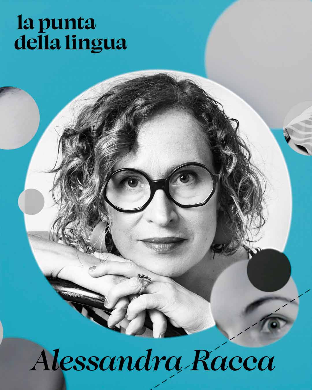 Portrait of Alessandra Rocca in the visual identity for La Punta della Lingua