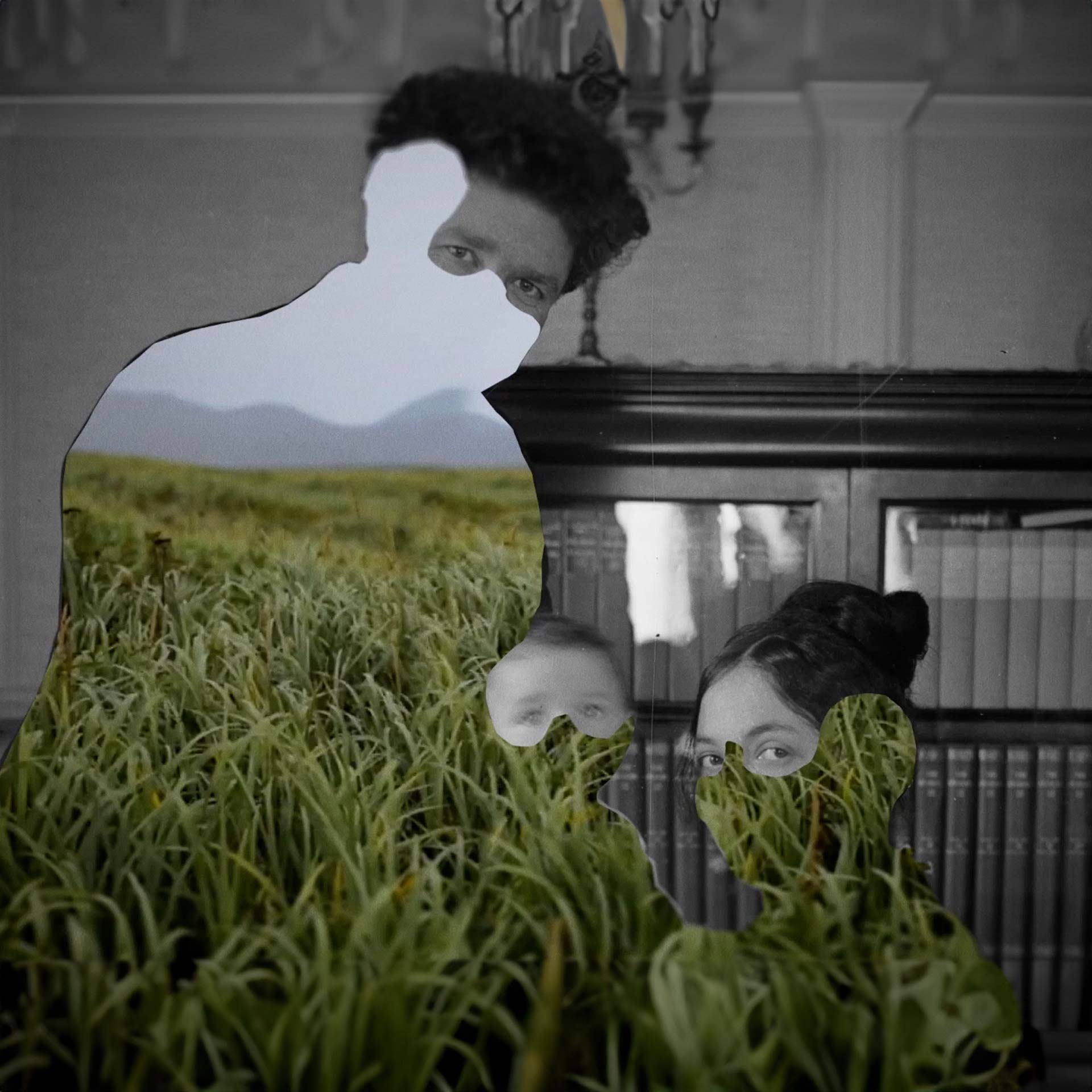 Archival photograph reworked with experimental visual treatments for the Visionaria performance.